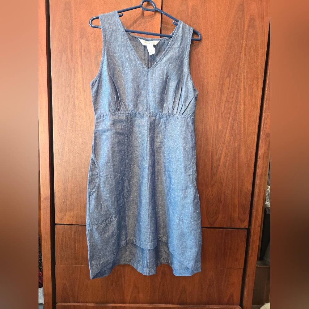 FreedomTrail Linen Blend Blue Denim Dress, Size Medium
